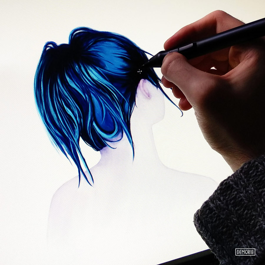 Blue hair girl drawing