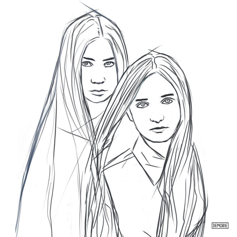 Two Girls Drawing - DEMORIE